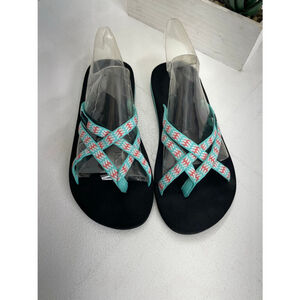 Women's Watelves Black & Turquoise Strappy Sandals Size 8